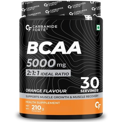 BCAA Powder 5000mg| Pre Workout & Intra Workout Supplement | Orange Flavor -210g