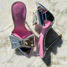 Women's Bow Knot High Heels Slippers Shoes Party Peep Toe Stilettos Mules Slides