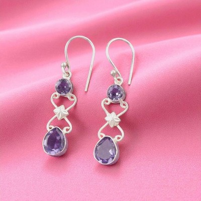 Iolite Stone Sterling Silver Minimalist Drop Dangle Daughters Day Wife Earrings