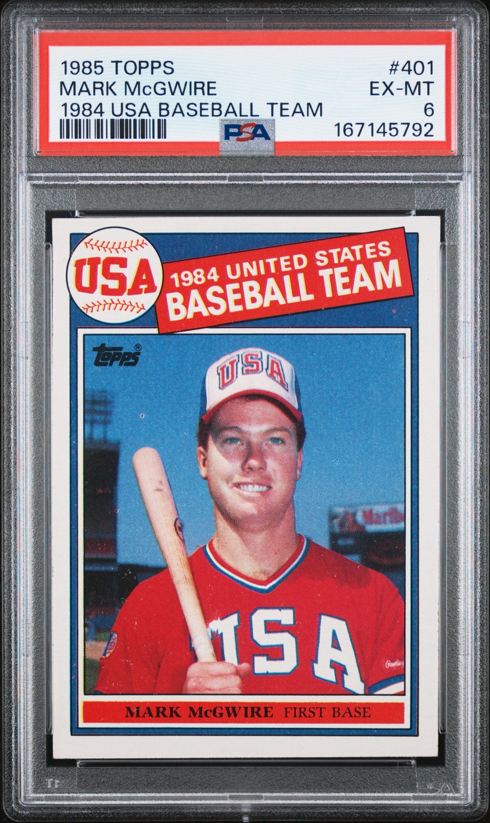 1985 TOPPS 1984 USA BASEBALL TEAM #401 MARK MCGWIRE ROOKIE RC PSA 6 view 1