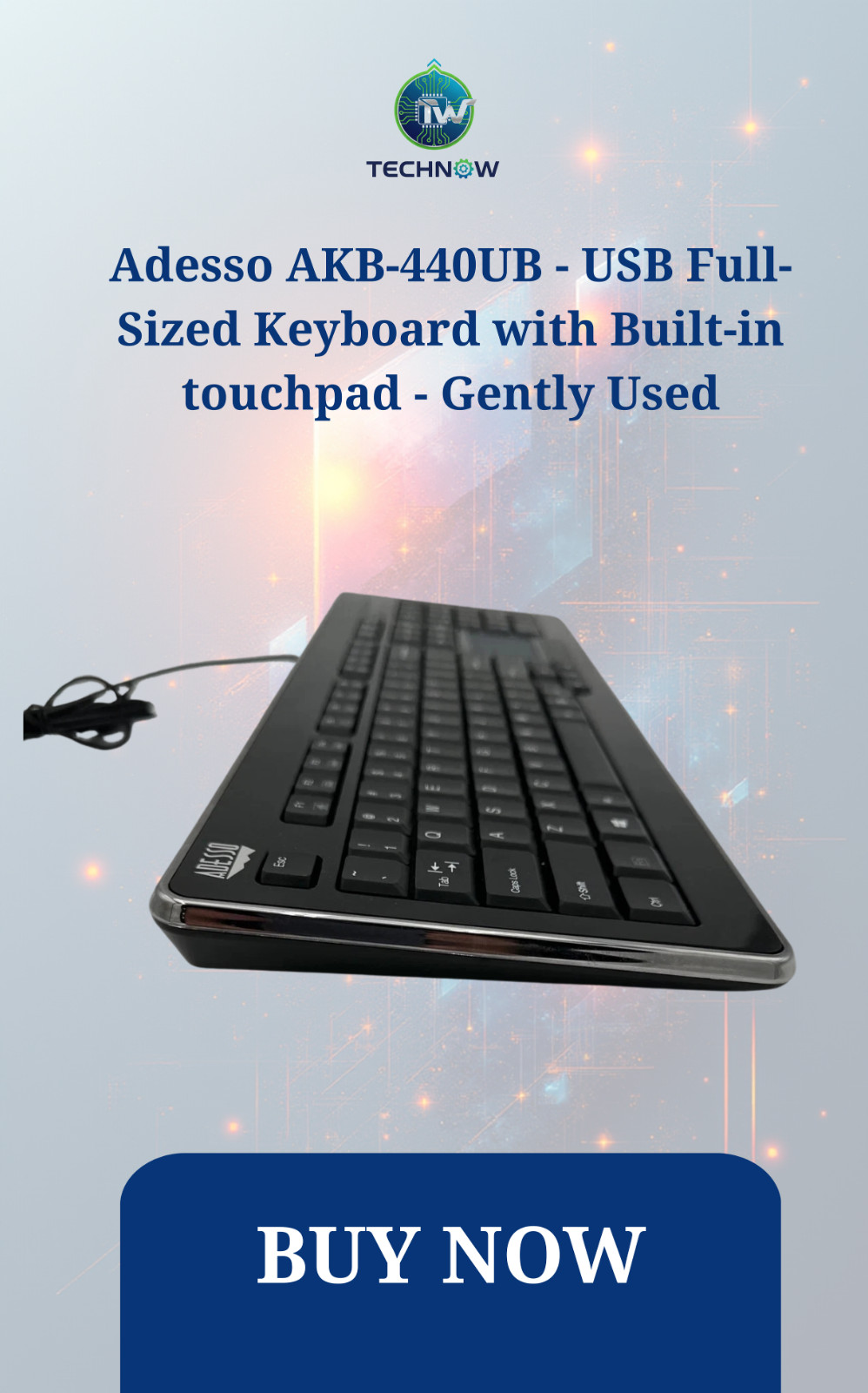 Adesso AKB-440UB - USB Full-Sized Keyboard with Built-in touchpad - Gently Used