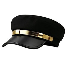 Unisex Classic Chauffeur Hat, Retro Captain Sailor Newsboy Cap with Gold Buck...