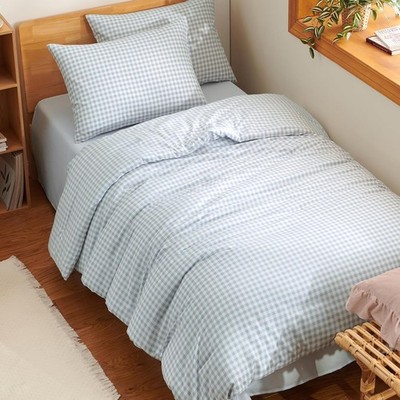 Gingham Comforter Set Full Size Blue Plaid Checkered Dorm Bedding Set 3 Pieces