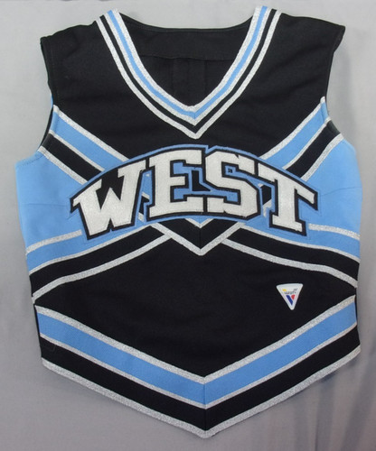 AUTHENTIC COSPLAY SEXY CHEERLEADER CHEER BLUE WEST HALLOWEEN SHIRT TOP SIZE 32