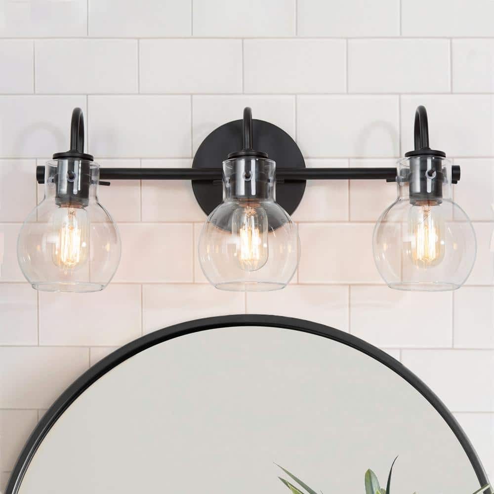 LNC 22 in. 3-Light Modern Black Bathroom Vanity Light/Clear Glass Globe Shades