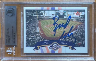 BUD SELIG SIGNED 2002 FLEER BREWERS MILLER PARK CARD #540 BAS BGS AUTOGRAPH AUTO