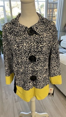 NWT Artex Fashions Sz. XL - Artsy Textured Print  Black/Yellow Swing Tunic Top