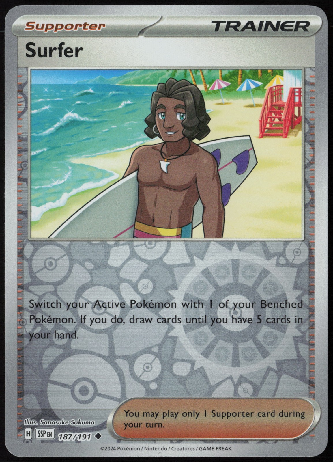 Surfer 187/191 SV08: Surging Sparks Uncommon Reverse Holofoil EN Pokemon NM