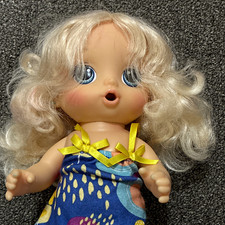 Blonde Curly Hair Blue-Eyed Girl Baby Doll, Light Complexion, Plastic