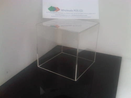 ACRYLIC DISPLAY CUBE TRAY BOX CLEAR PERSPEX 100MM PLINTH PRODUCT CONTAINER