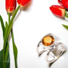 925 Solid Silver Round Natural Spessartite Garnet Promise Engagement Ring Size 7