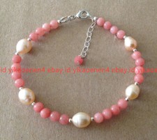 Brazalete de perlas de arroz de agua dulce y gemas de rodocrosita rosa redonda natural de 4 mm""