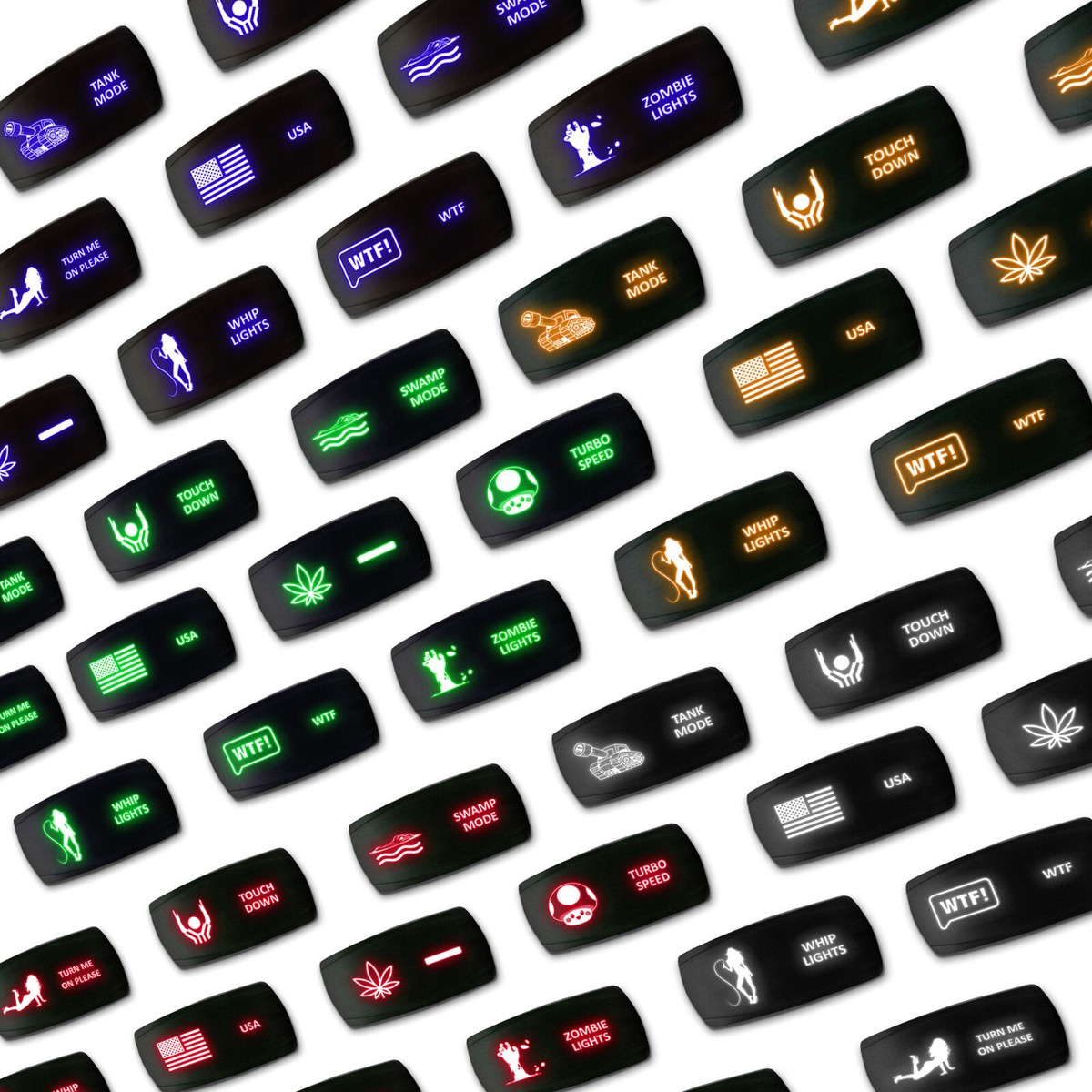 Laser Etched 5-Pin Horizontal LED Rocker Switch Dual Light