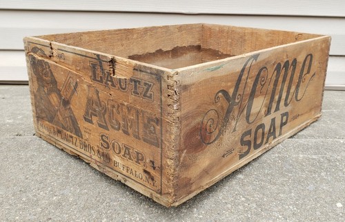 XRARE Antique Lautz Bros Acme Soap Advertising Crate Wood Box Sign Country Store - Picture 4 of 16