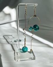 long drop earrings, blue bubble glass earrings