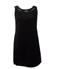 Ann Taylor Womens Dress 0 Shift Black Pockets Sleeveless Stretch Rhinestones