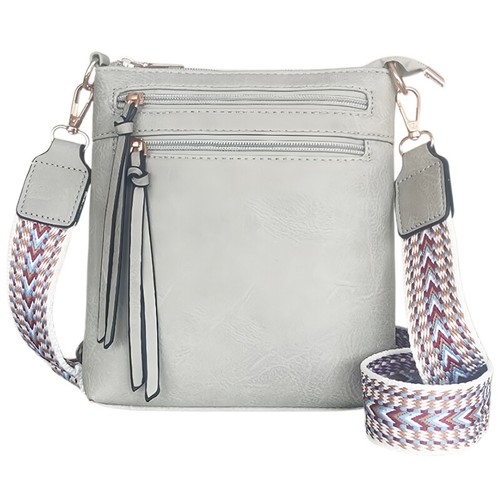 Bolso Bandolera de Cuero PU para Mujer Bolsillos con Cremallera Jacquard Correa Ancha Bolso Mensajero - Imagen 13 de 17