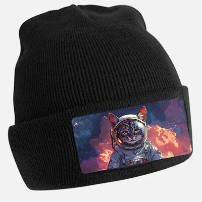 Unisex Cotton Red Lynx Astronaut Print Beanie Hat