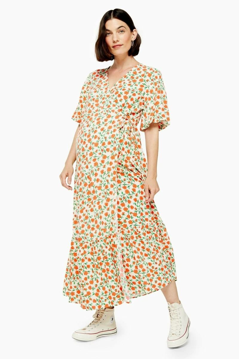 BNWT Topshop Women Maternity Dress Wrap Midi Dress Red/Orange floral print  UK16 | eBay