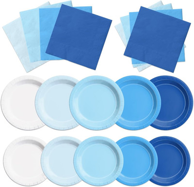 60Pcs Blue Plates and Napkins-Light Blue Party Supplies Gradient Blue Disposable