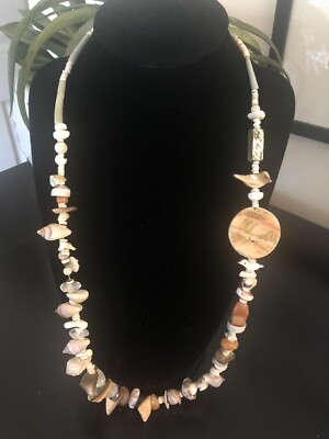 Native American Necklace Shell Bead Abalone Bird Rose Fetish Hand Made Hook