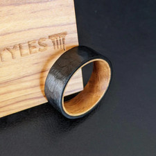 Black Whiskey Barrel Ring Mens Titanium Wedding Band Hammered Ring 8mm Wood Ring