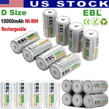 EBL D Cell Size NIMH Rechargeable Batteries 1000OmAh 1.2V  Battery +Case Box Lot