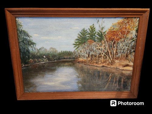 Antique Painting "Suwanee River In Winter" Fannie Belle Niblack 1940s-1950s - Picture 4 of 10