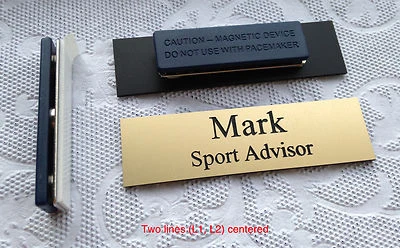 CUSTOM ENGRAVED Custom Employee Name Tag - Badge matte gold, magnet attachment 2.75" x .75"