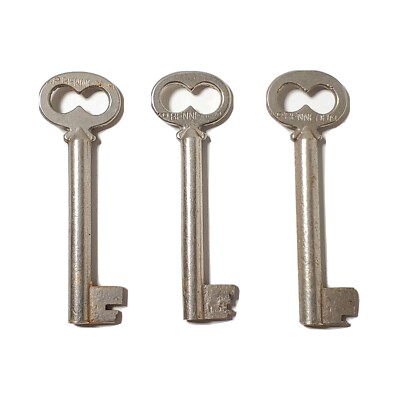 3 Vtg Open Barrel Skeleton Keys In A Variety Of Cuts Marked P. Bennedum