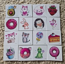 Cartoon Animals with Candy and Sweets Temporary Tattoos Girls Kids 16pcs Cute 