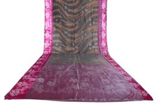 FNC Vintage Saree Indian Gray Woven Tai-Dai Blend Silk Sari Craft Fabric 5YD