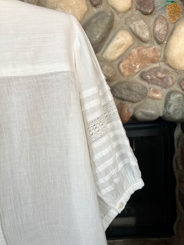 Camicia donna SUNDANCE inserti in pizzo e dettagli pintuck bottoni madreperla TG LG - Foto 9 di 21