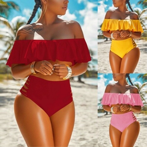 Conjunto de bikini volantes para mujer talla grande cintura alta trajes de baño |