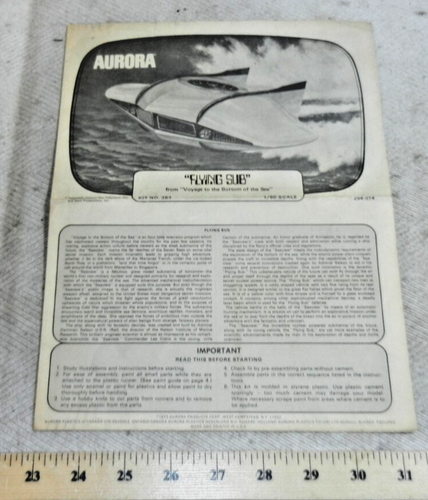 Aurora Flying Sub 1975 Voyage to the Bottom of the Sea - Original Instructions!