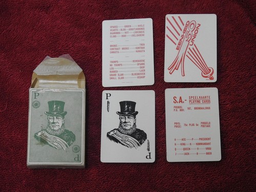 1960- NEW: Paul Kruger playing cards- box unsealed to photograph S African cards