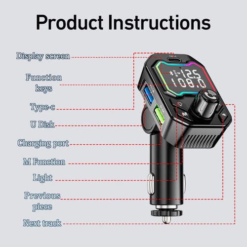 Car Bluetooth 5.0 FM Transmitter Receiver Handsfree TypeC Dual USB Quick Charger - 第 11/12 張圖片