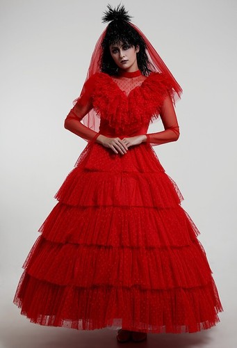 Beetlejuice Lydia Deetz Red Wedding Dress Cosplay XL NEW Most Authentic Style