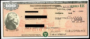 UNITED STATES $100 NICE VIGNETTE OF THOMAS JEFFERSON SAVINGS BOND - CANCELLED!