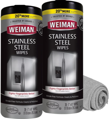 Weiman Stainless Steel Cleaner and Polish Wipes Bundle with Microfiber Cloth-Rem