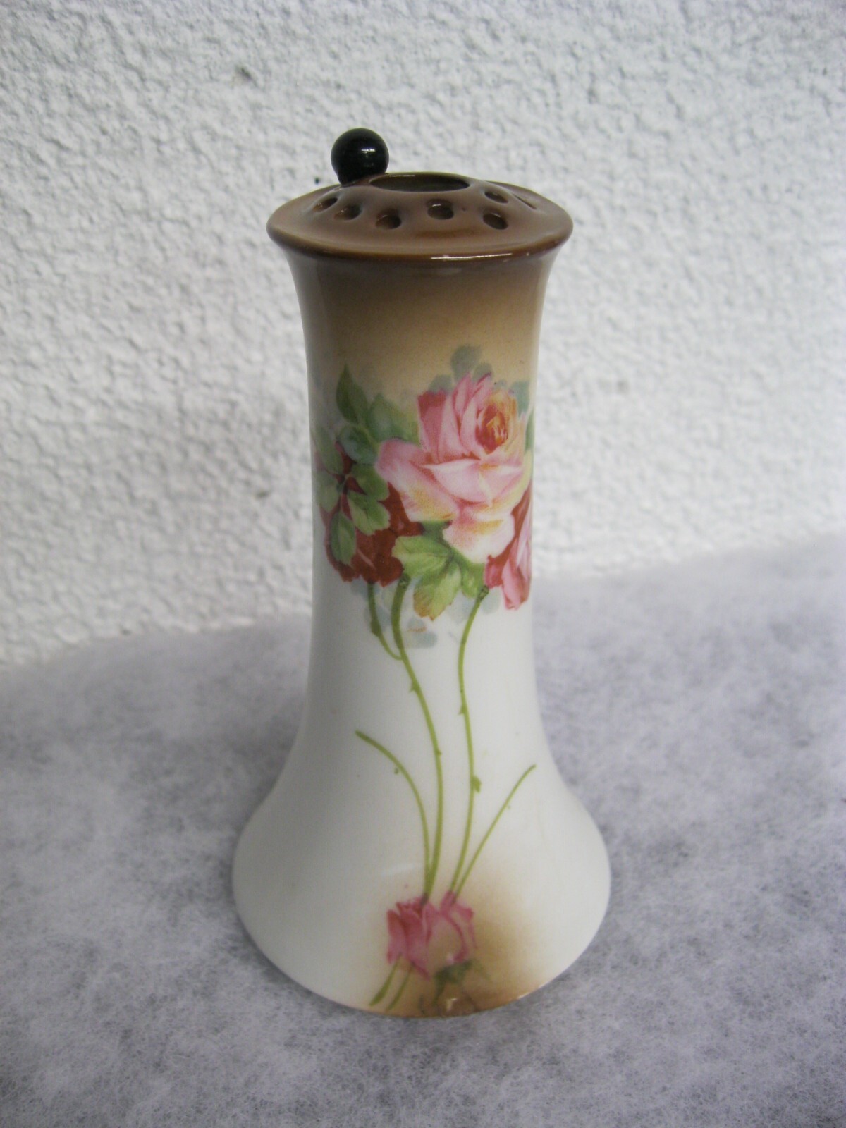 vintage Bavaria handpainted hat pin holder floral with one hatpin
