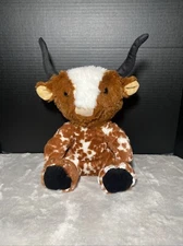 A&A Global Long Horn Bull Plush Brown White Steer Sitting 13" Stuffed Toy Pet