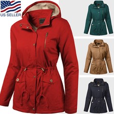 Womens Hooded Sherpa Lined Jacket Fur Coat Military Utility Parka Anorak Style