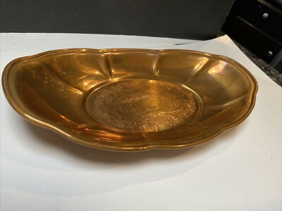 Vintage Copper Craft Guild ornate scrollwork bread tray dish 12'' long 1'' deep
