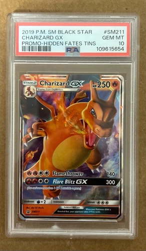 2019 Pokemon SM Black Star Promo SM211 Charizard GX Hidden Fates Tins PSA 10