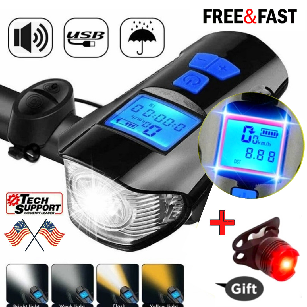 (New) 5 Mode USB Rechargeable LED Bike Front Light Headlight Horn Bell + Rear Light  (32.46 USD)