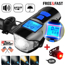 5 Mode USB Rechargeable LED Bike Front Light Headlight Horn Bell  Rear Light