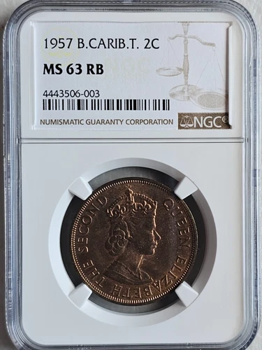 British Caribbean Territories 2 Cents 1957 NGC MS 63 RB