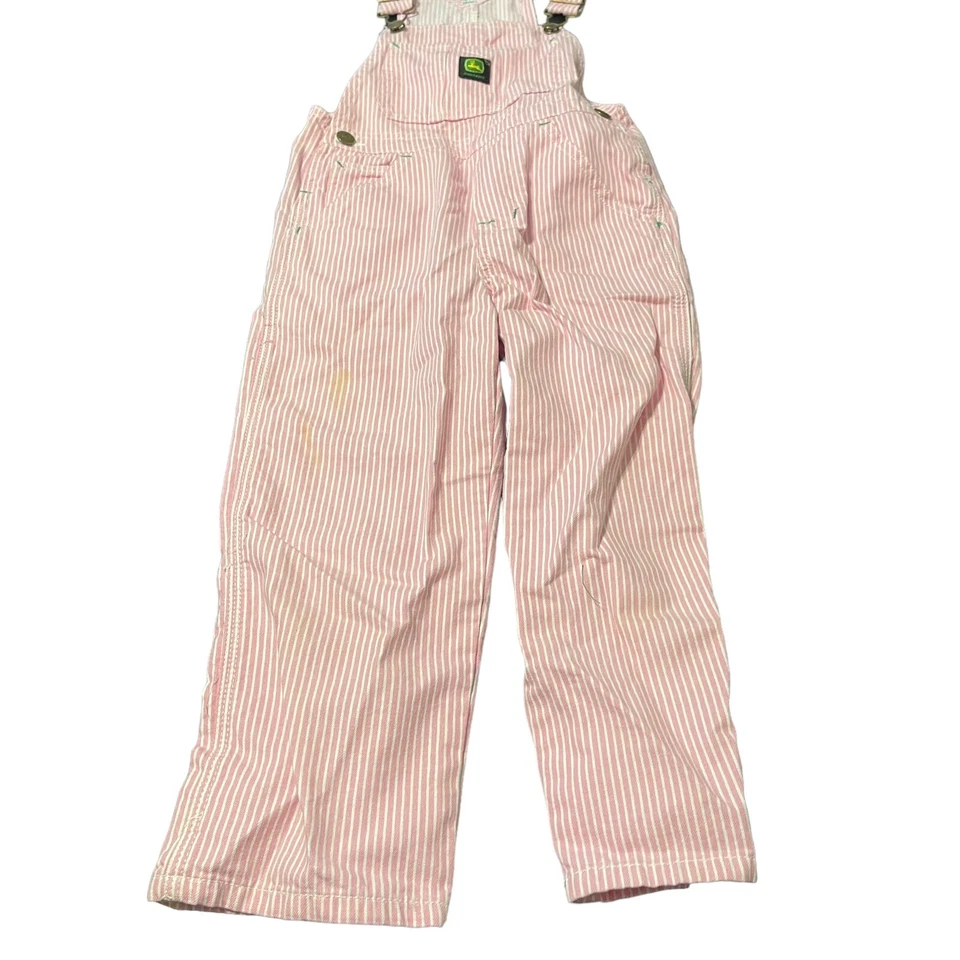 Babero John Deere Jóvenes Niñas Rosa y Blanco Rayas Talla 6 Manchado Foto 2 de 4