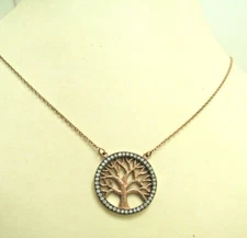 Copper tone Over Sterling Silver 925 Tree of Life Circled in CZs Necklace 18"